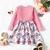Vestido de festa com mangas longa detalhe de laço, com estampas de borboletas - loja online
