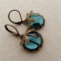 Combo 2 por 1 - Brincos + Colar retrô libélula cristal verde