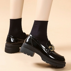 Sapatos mocassim plataforma de couro envernizado - La Belle Charme
