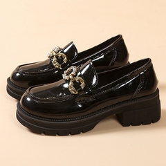 Sapatos mocassim plataforma de couro envernizado - La Belle Charme