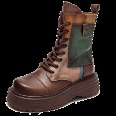 Botas Femininas de Couro Legítimo com Bico Redondo e com Cadarço Zíp - comprar online