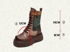 Botas Femininas de Couro Legítimo com Bico Redondo e com Cadarço Zíp na internet