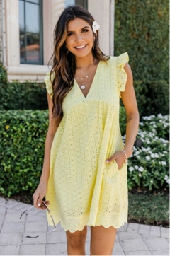 Vestido de renda manga curta verão com decote em v vestido oco casual feminino - La Belle Charme
