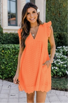 Vestido de renda manga curta verão com decote em v vestido oco casual feminino - La Belle Charme