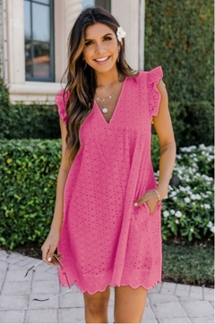 Imagem do Vestido de renda manga curta verão com decote em v vestido oco casual feminino