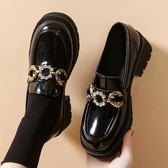 Sapatos mocassim plataforma de couro envernizado - La Belle Charme