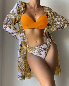 Conjunto de biquíni de cintura baixa estampa floral