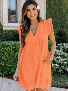 Vestido de renda manga curta verão com decote em v vestido oco casual feminino