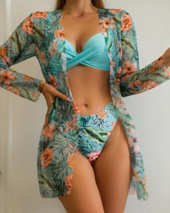 Conjunto de biquíni de cintura baixa estampa floral
