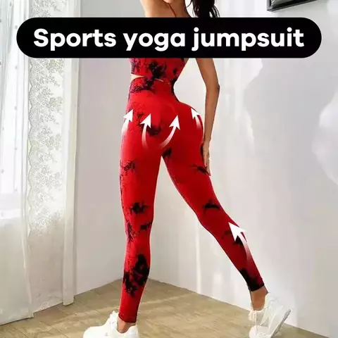 Novo conjunto de terno de yoga sem costura tingido com gravata pendurado pescoç