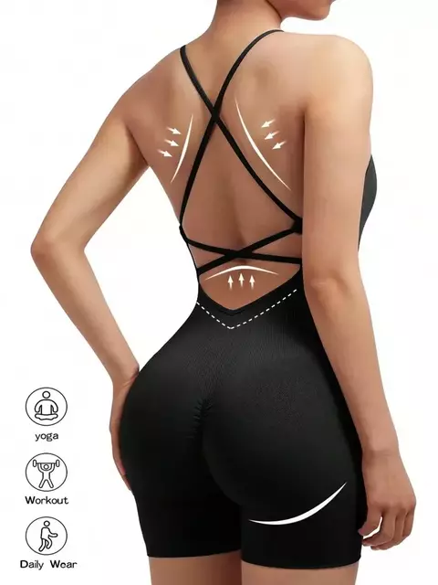 Sexy macacão de fitness feminino cruz ajustável esportes playsuit corrida uma
