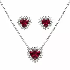 CONJUNTO ZIRCÔNIA CORAÇÃO EM FORMA CRAVEJADA