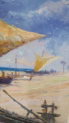 Trabalhando na Praia 50x60 na internet