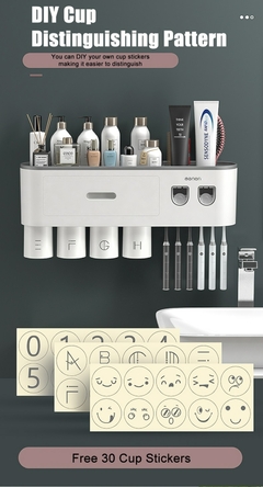 Suporte de escova de dentes invertido de adsorção magnética com 2 dispensador - Temos tudo