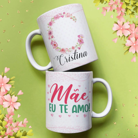 Caneca Alfabeto Floral Mãe