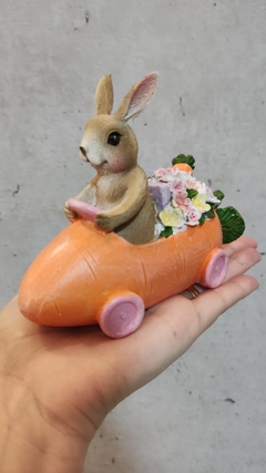 Coelhinho dirigindo o carrinho de cenoura 11cm x 14cm - comprar online
