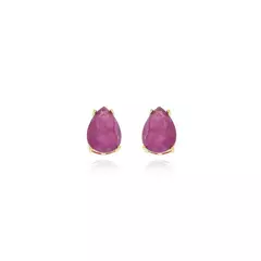 BRINCO DE GOTA PEDRA VIOLETA, BANHADO A OURO