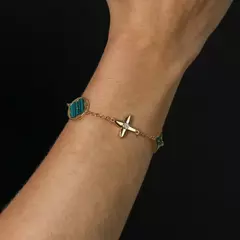 Pulseira Estrela e Trevo Verde Esmeralda Marmorizado, banhado a Ouro na internet