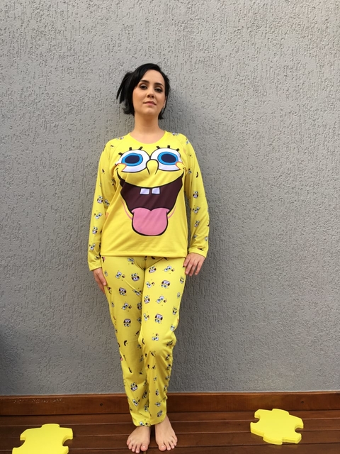 Pijama Longo Feminino Bob Esponja (adulto/infantil)