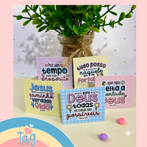 Kit com 100 mini cartões versículos bíblicos - 5x4,5cm - Sortidos (KIT 1) Pronta entrega