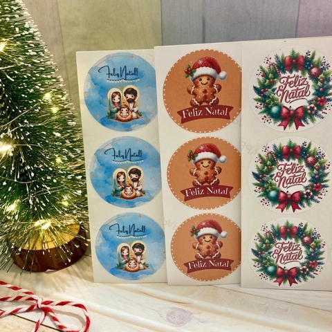 Adesivos Natalinos - Feliz Natal - 4cm - Pronta entrega - 24/48/96 unidades