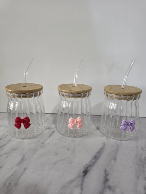 VASO DE VIDRIO CON TAPA Y SORBETE DE 400 ML