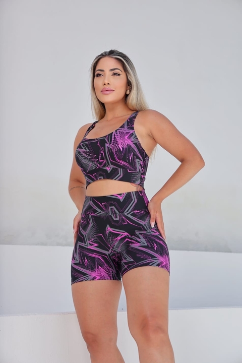 CONJUNTO DE SHORTS BBB SEM BOJO COLEÇÃO NOVA PRETO COM ROXO E CINZA - comprar online