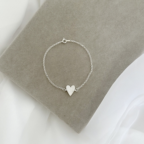 Pulseira de Prata Coração Cheio Cravejado - comprar online