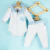 Conjunto Body e Calça branca com pelúcia azul
