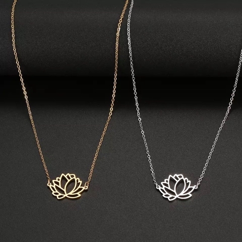 colar semi joia flor de lótus anti alérgico