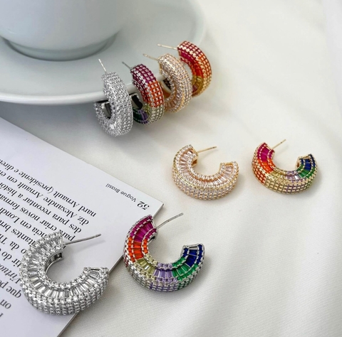 argola cravejada zirconias baguetes alto luxo