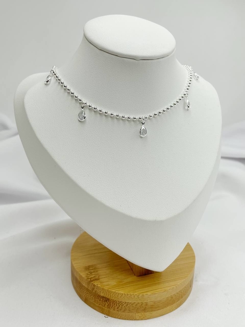 ￼colar Choker bolinhas e zirconias letra fé banhado a prata 925