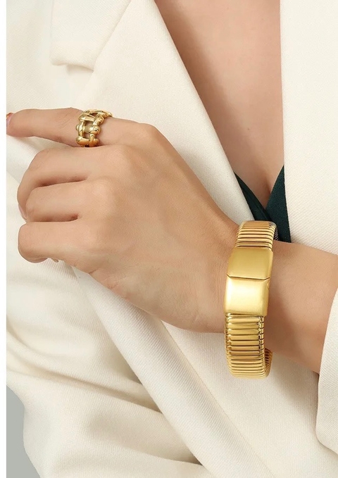 ￼bracelete luxo grande aço dourado ouro fechamento em trava