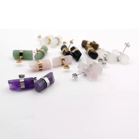 par de brinco pedra natural cristal