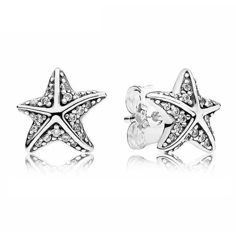 brinco Pandora prata 925 estrela do mar com zirconias