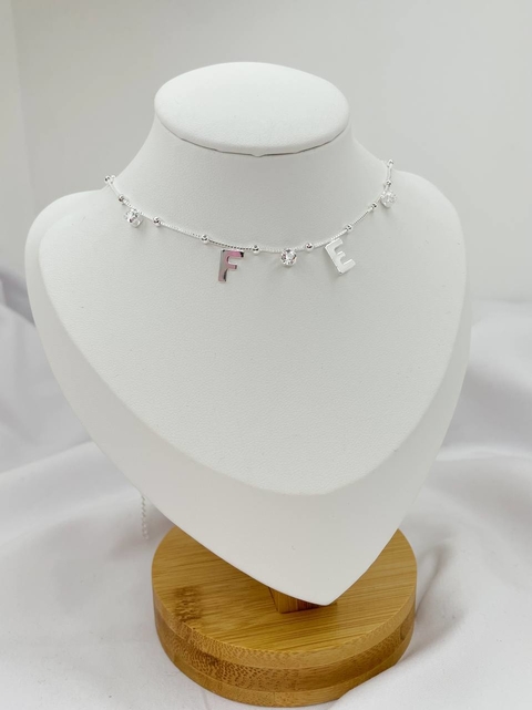 ￼colar Choker bolinhas e zirconias letra fé banhado a prata 925