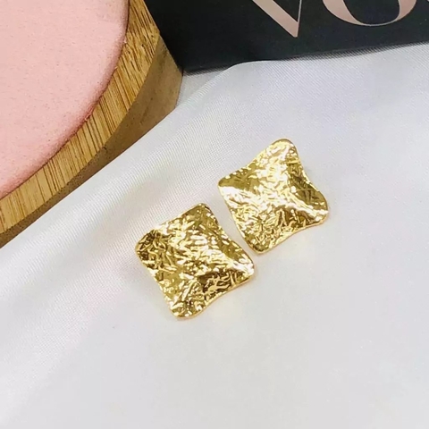 brinco folheado a ouro 18k luxo chique quadrado