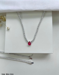 colar riviera gargantila prata 925 com pedra luxo - berloque da nina