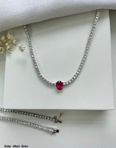 colar riviera gargantila prata 925 com pedra luxo