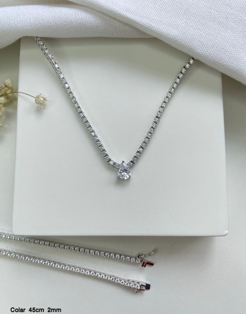 colar riviera gargantila prata 925 com pedra luxo