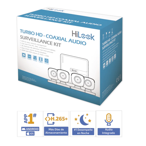 (MICRÓFONO INTEGRADO) KIT TURBOHD 1080P LITE / DVR 4 CANALES / AUDIO POR COAXITRON / 4 CÁMARAS BALA DE POLICARBONATO CON MICRÓFONO INTEGRADO