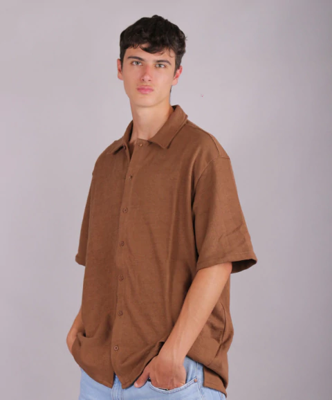 Camisa Tunez Crepe Marron NTF
