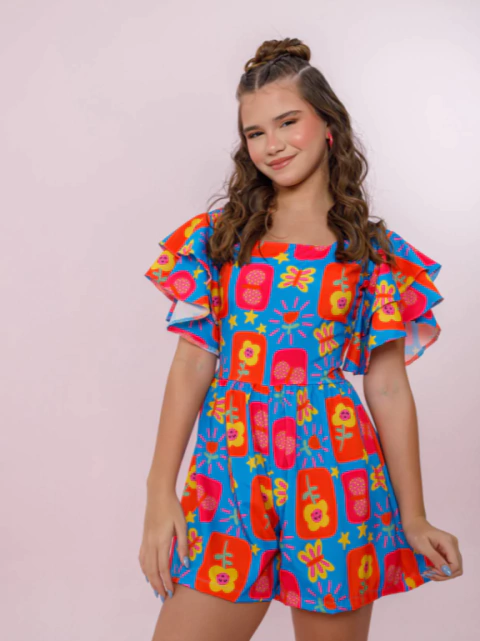 Macaquinho Manga Dupla Flores