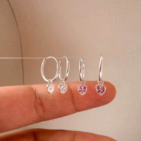 Argola de Encaixe Coração Rosa