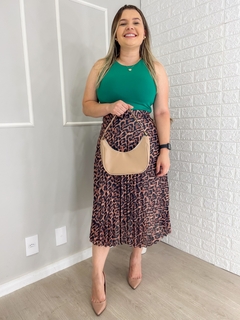 Saia Midi Plissada estampa onça - comprar online
