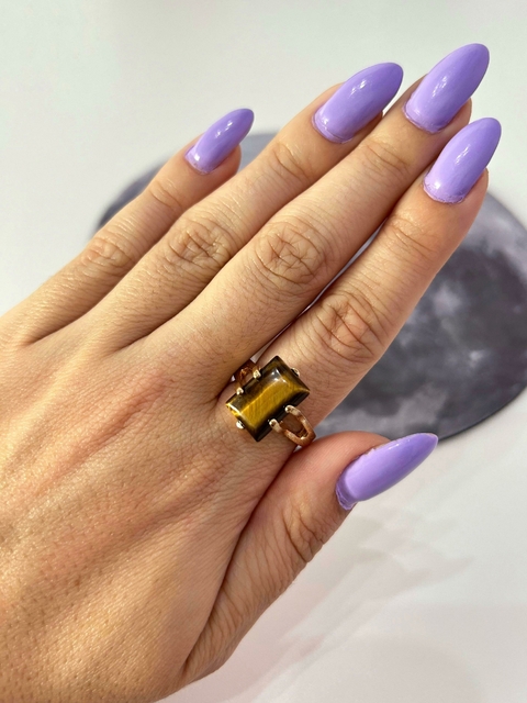 Anel Olho de Tigre Dourado Tam 20 - Proteção, Força, Coragem