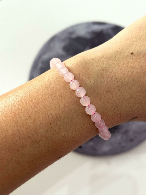 Pulseira esfera Quartzo Rosa 3mm - Pedra do Amor, Perdão, Amor Próprio