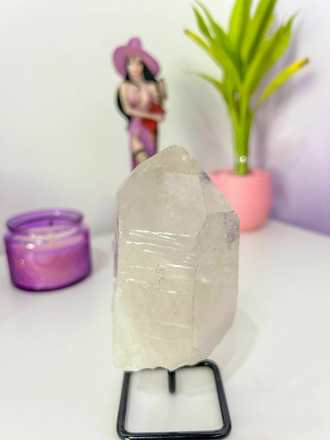 Ponta Natural Quartzo Cristal na base de metal 320g - Intensificador, Iluminação, Positividade, Purificação - PEÇA ÚNICA