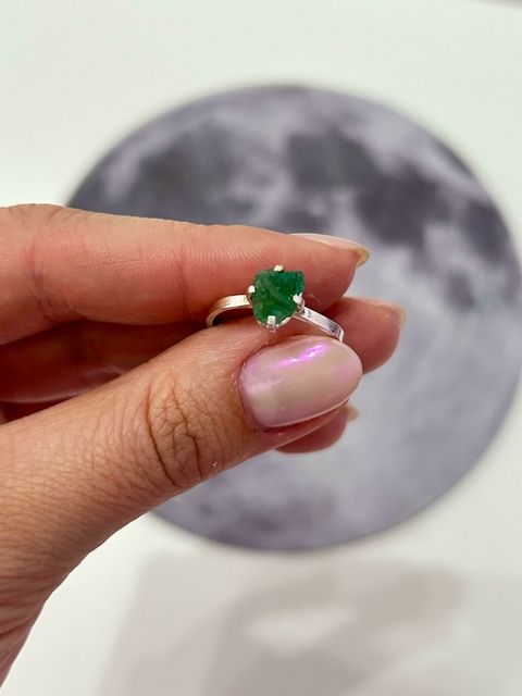 Anel Esmeralda Prata 925 Ajustável - Esperança, Sabedoria, Amor Incondicional