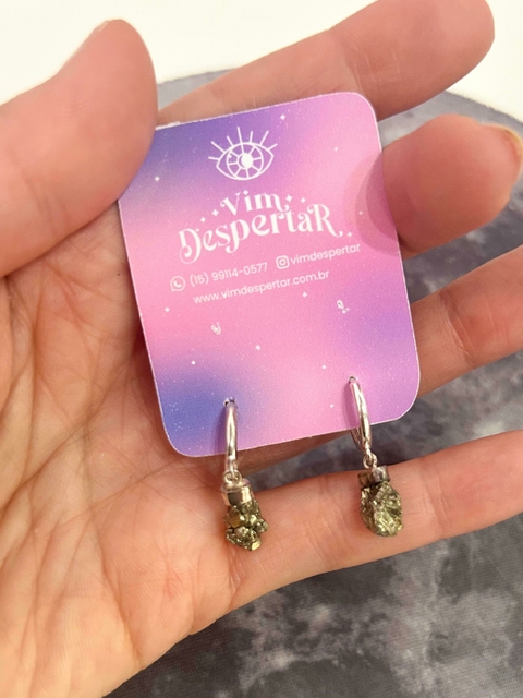 Brinco de Pirita Prata 925 - Pedra da prosperidade, Criatividade